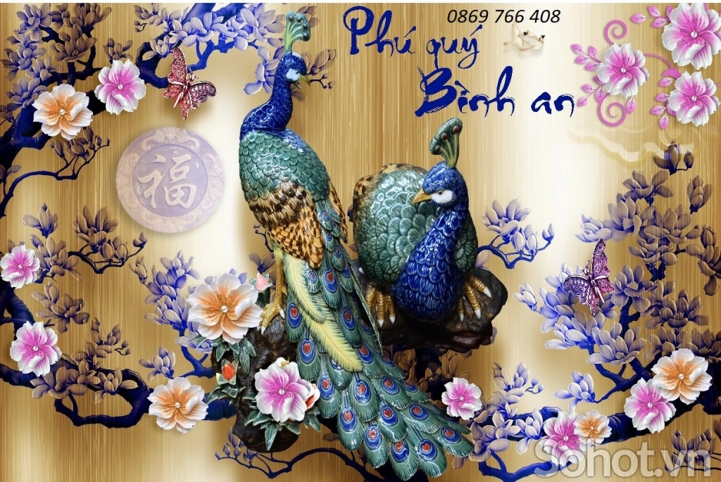 Tranh 3d đôi chim công phong thủy