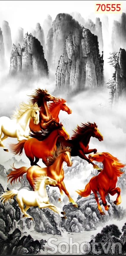 Tranh con ngựa phong thủy - tranh gạch 3d ốp tường - 022X