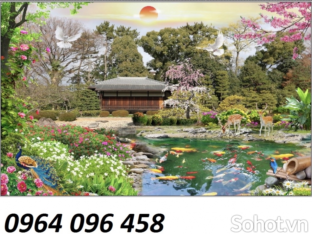 Tranh gạch 3d phong cảnh cá koi - 666XN
