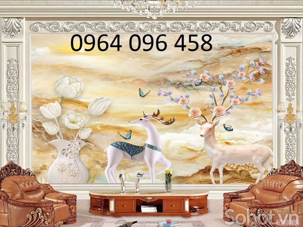 gạch tranh 3d phong thủy phòng khách - 643DB