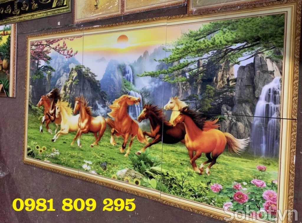 Tranh gạch 3d bát mã tr4ang trí phòng khách HG754