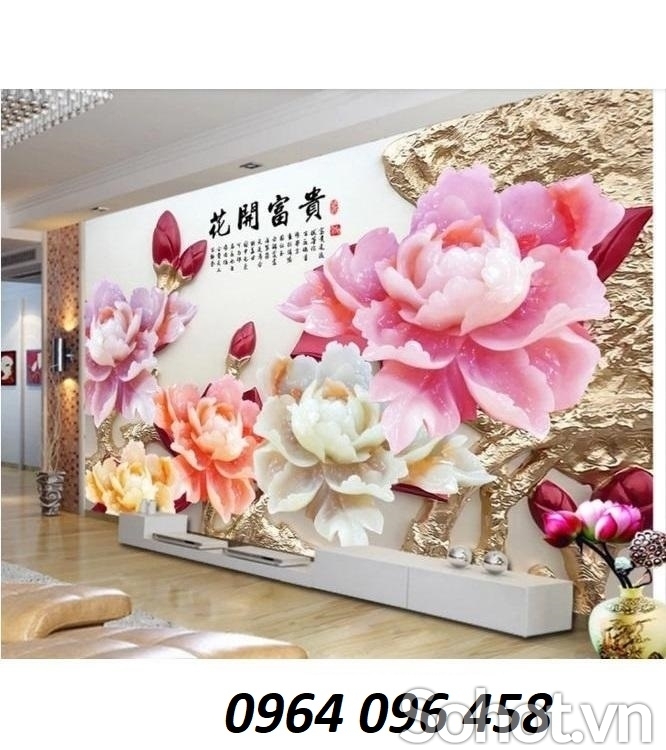 Tranh gạch 3d hoa ngọc phong khách - gạch tranh 3d ốp tường - GVCC4