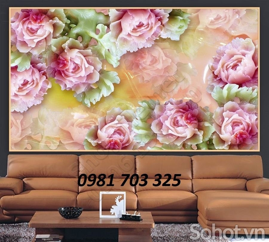 Gạch tranh đẹp hoa mẫu đơn 3d