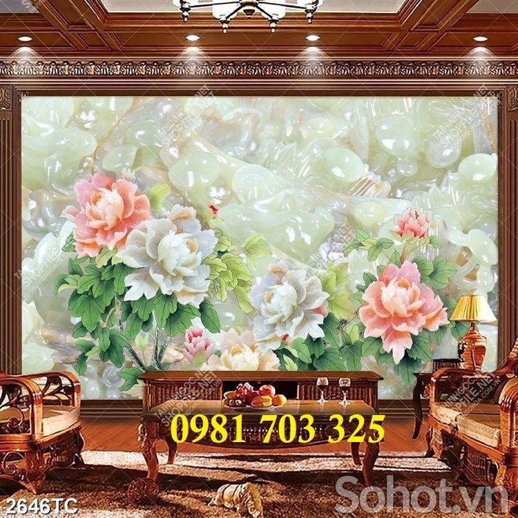 gạch tranh hoa mẫu đơn phong thủy 3D
