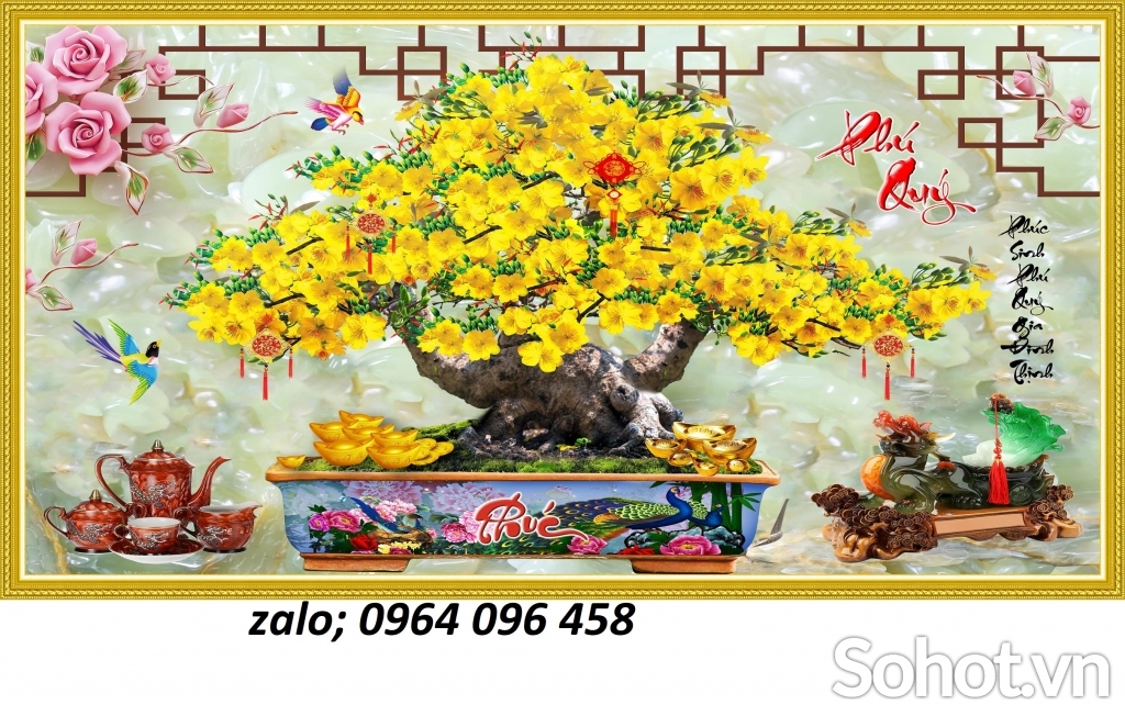Tranh gạch 3d ốp tường cây hoa mai - 548BVC