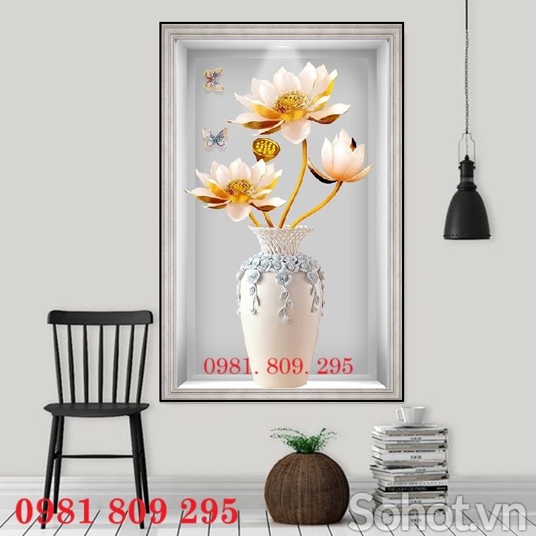 Mẫu tranh bình hoa , gạch 3d trang trí HN999