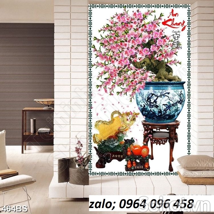 Tranh hoa đào tranh gạch 3d hoa đào TYU65