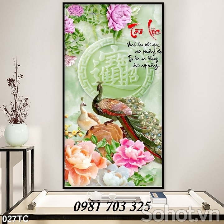 Tranh gạch chim công 3D trang trí