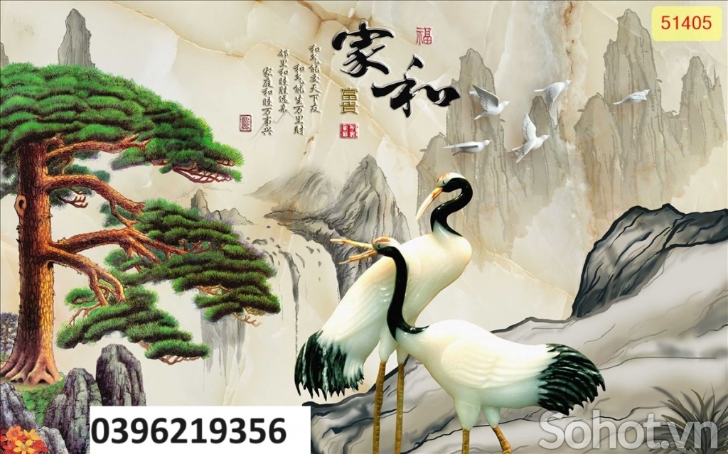 Tranh gạch chim hạc treo tường