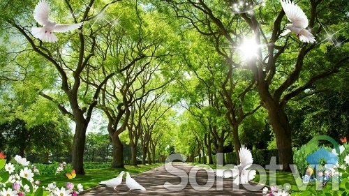 Tranh gạch 3d ốp tường phong cảnh rừng cây - XCV54