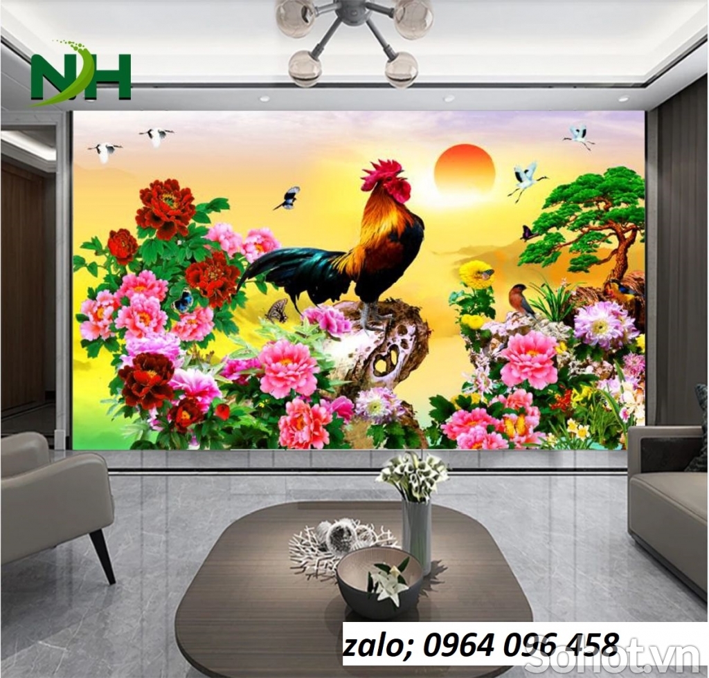 Tranh con gà 3d - tranh gạch 3d con gà - 654XC