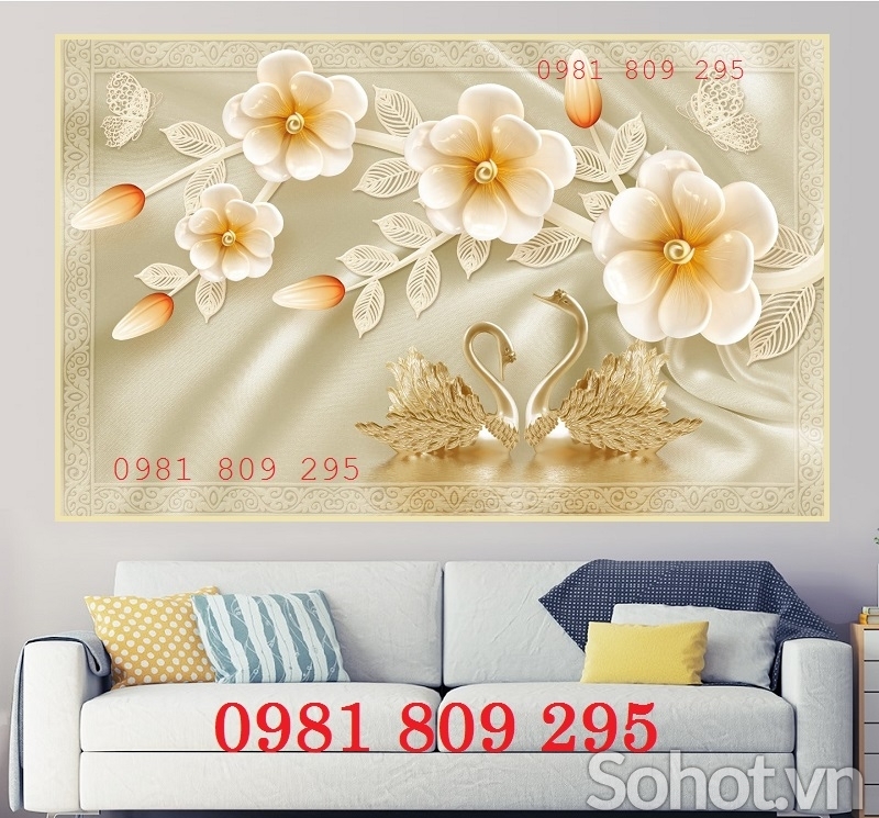 Gạch tranh tường hoa 3d ốp phòng khách HG430