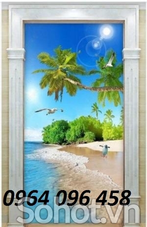 Gạch tranh 3d phong cảnh bờ biển cây dừa - MCBV84