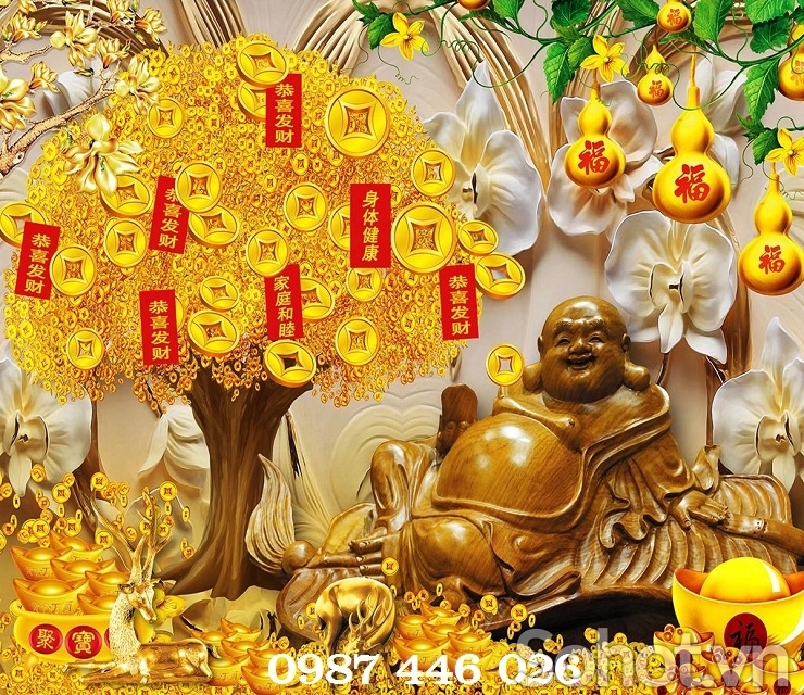 Gạch 3d tranh gạch cây tiền vàng HP27