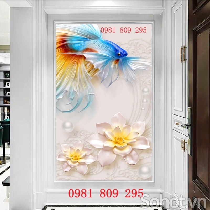 Tranh gạch men cá khổ dọc 3d