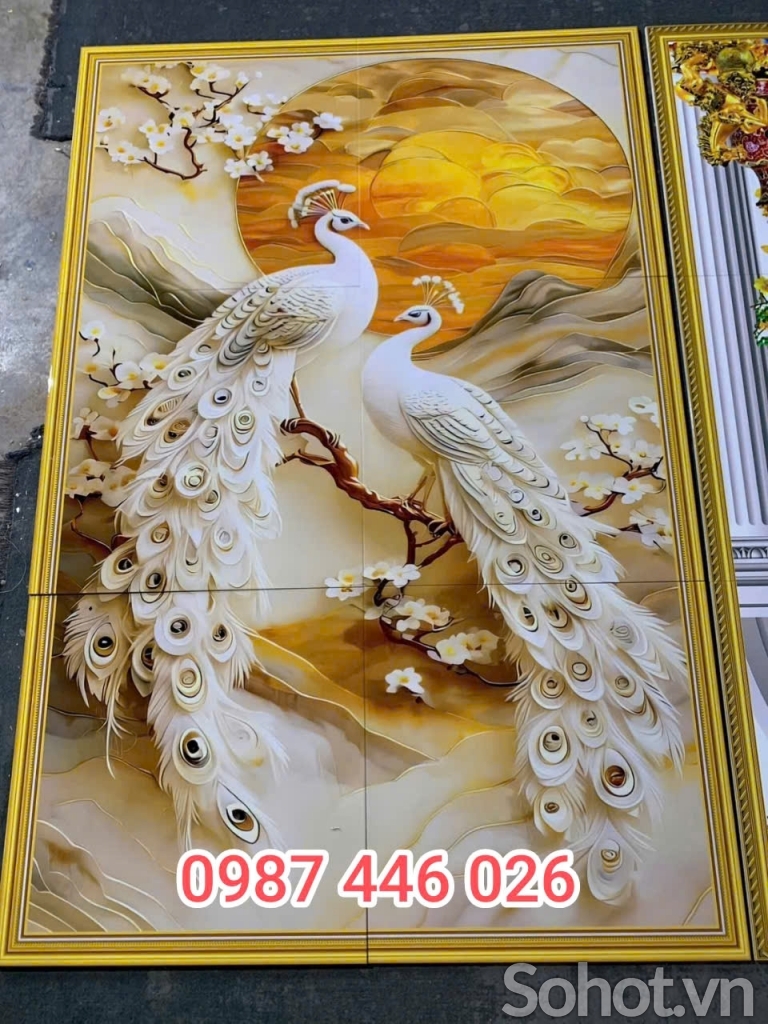 In gạch tranh chim công 3d HP7822
