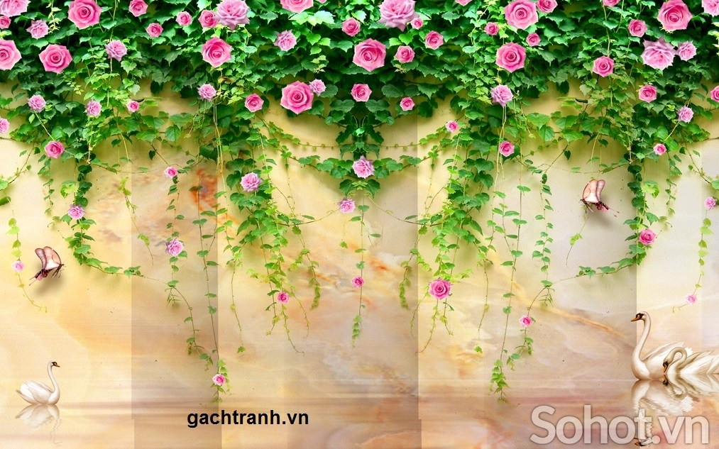 Tranh gạch 3d hoa hồng leo - J02