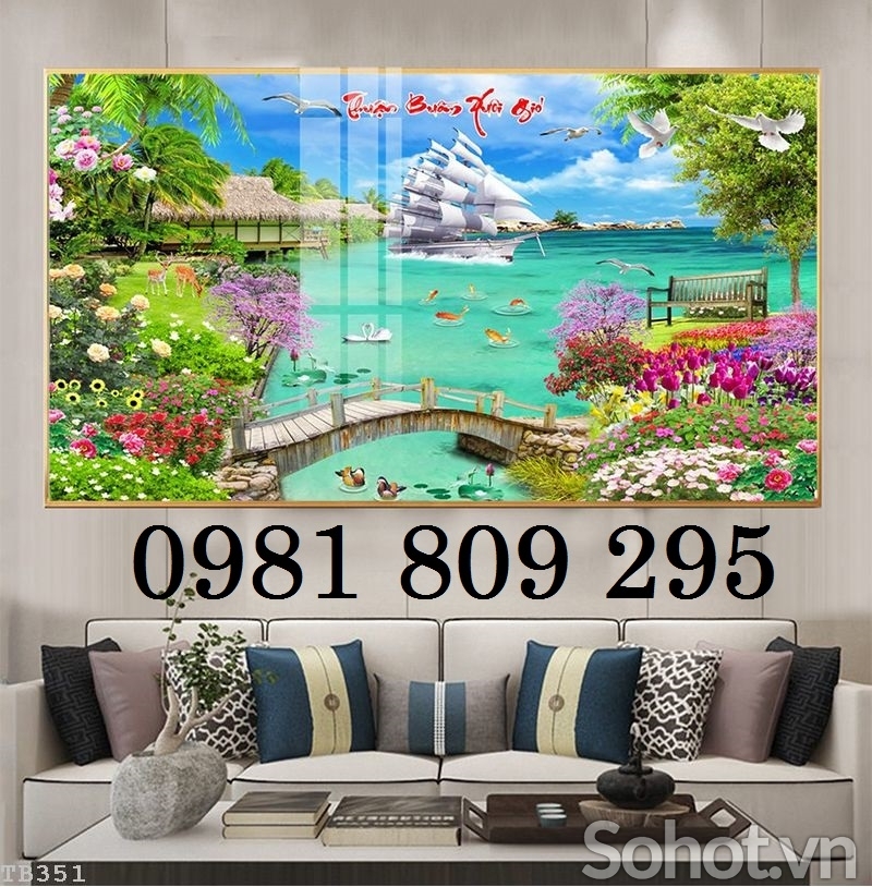 Gạch tranh phong thủy - gạch 3d thuyền buồm HP745