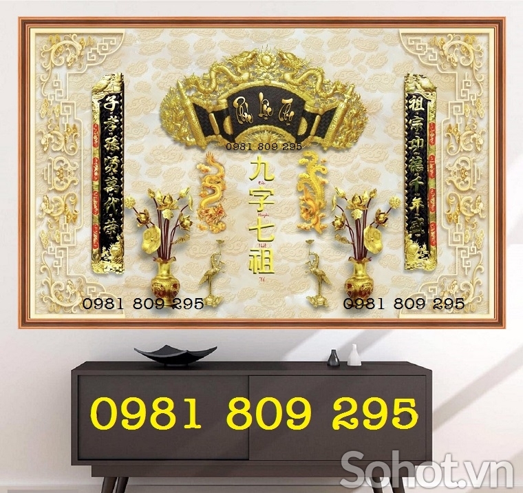 Mẫu tranh gạch 3d câu đối phòng thờ