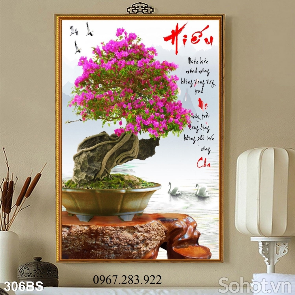 Tranh ốp tường cây bonsai 3D trang trí phòng khách