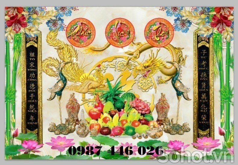Tranh gạch men phòng thờ Ho6882