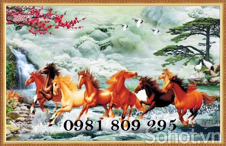 Tranh gạch ngựa - tranh 3d ngựa phong thủy - tranh gạch men 3d HG8