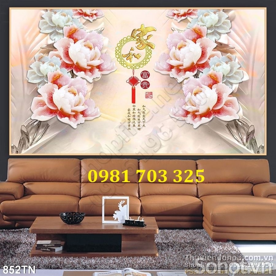Tranh gạch hoa mẫu đơn sứ ngọc dán tường