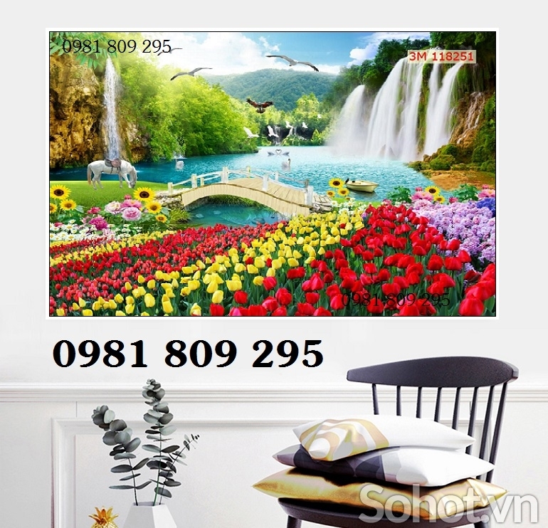 tranh phong cảnh- gạch tranh 3D cảnh vườn hoa