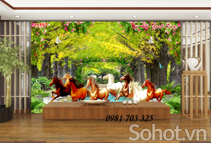 gạch tranh 3D bát mã- tranh phong thủy