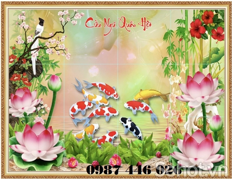 Tranh gạch men cửu ngư đồ quần hội