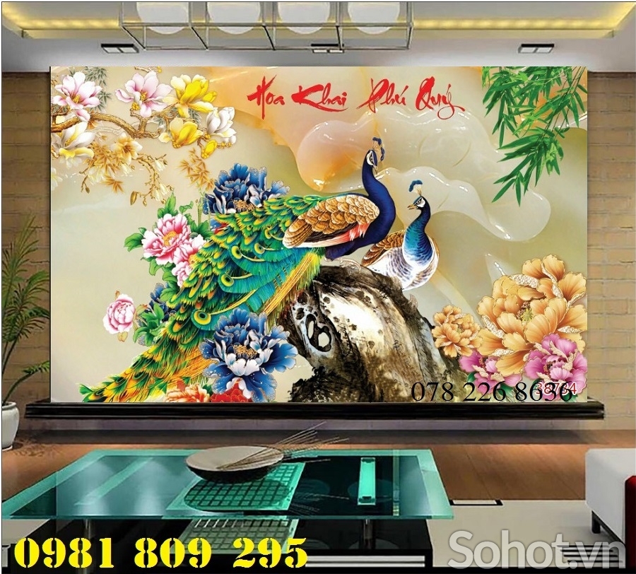 Tranh gạch - tranh chim công cao cấp