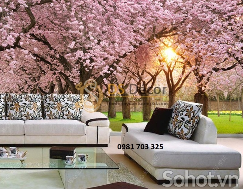 Gạch tranh 3D- tranh hoa đào