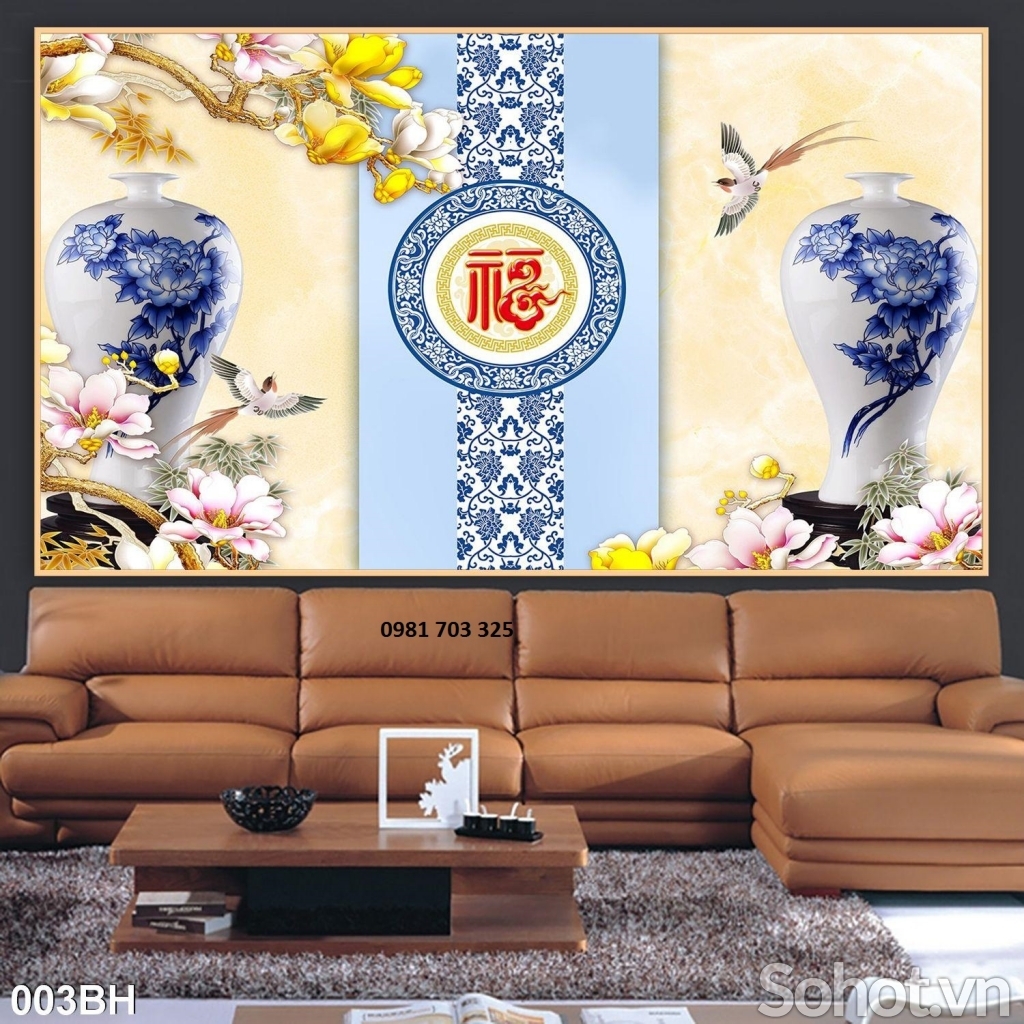 tranh gạch men 3D bình hoa