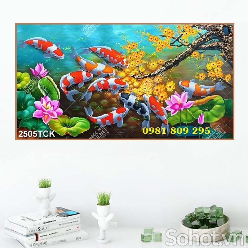 Tranh cá chép - gạch tranh cá koi 3d GP432
