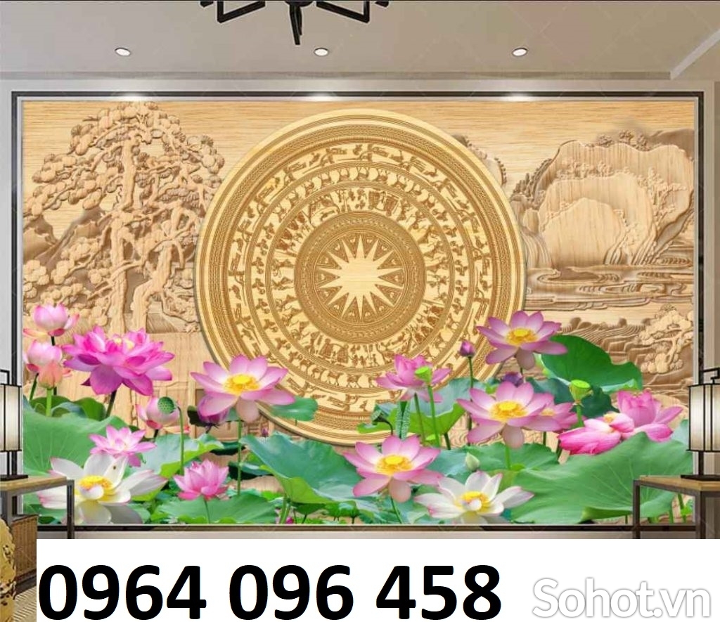 Gạch tranh ốp tường 3d hoa sen - 64CM