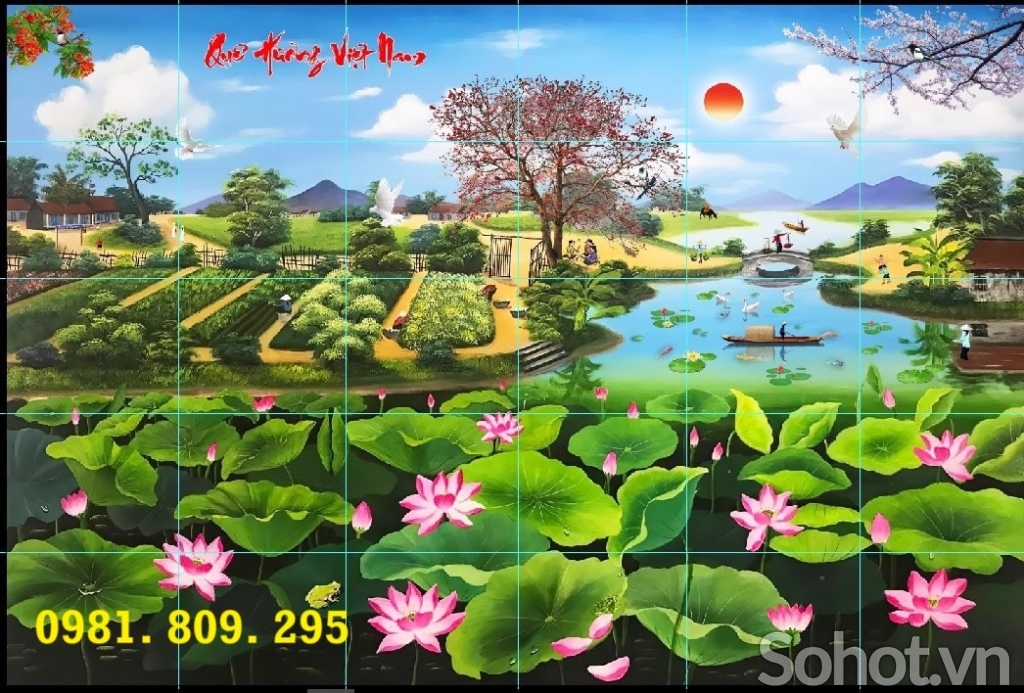 Tranh gạch làng quê 3d trang trí