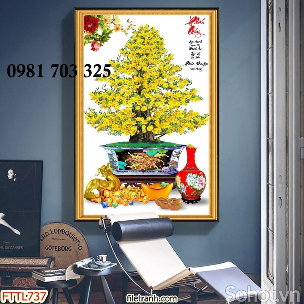 Tranh gạch hoa mai vàng trang trí tường