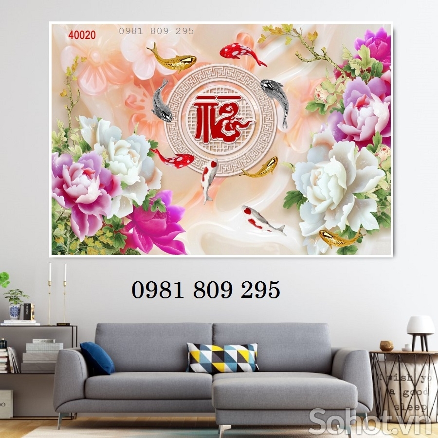 Gạch tranh tường- tranh cá chép