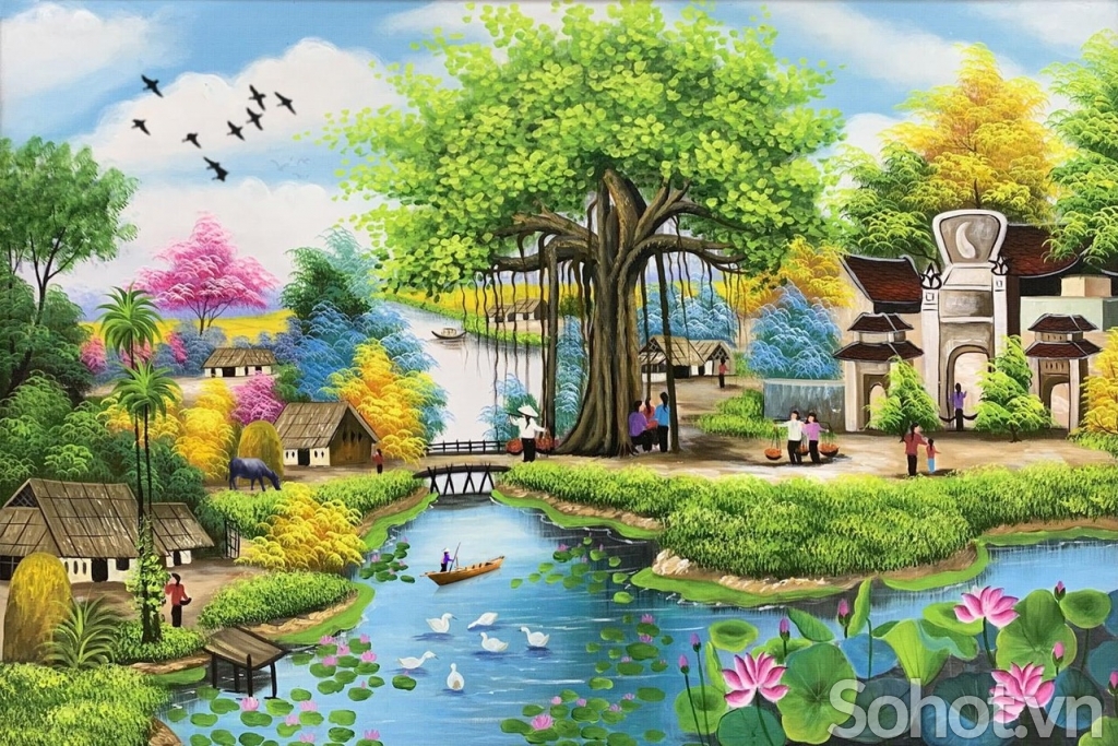 Tranh gạch đồng quê trang trí phòng