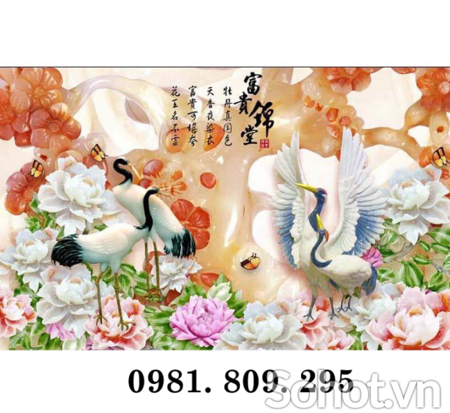 Tranh gạch men, gạch ốp tường chim hạc
