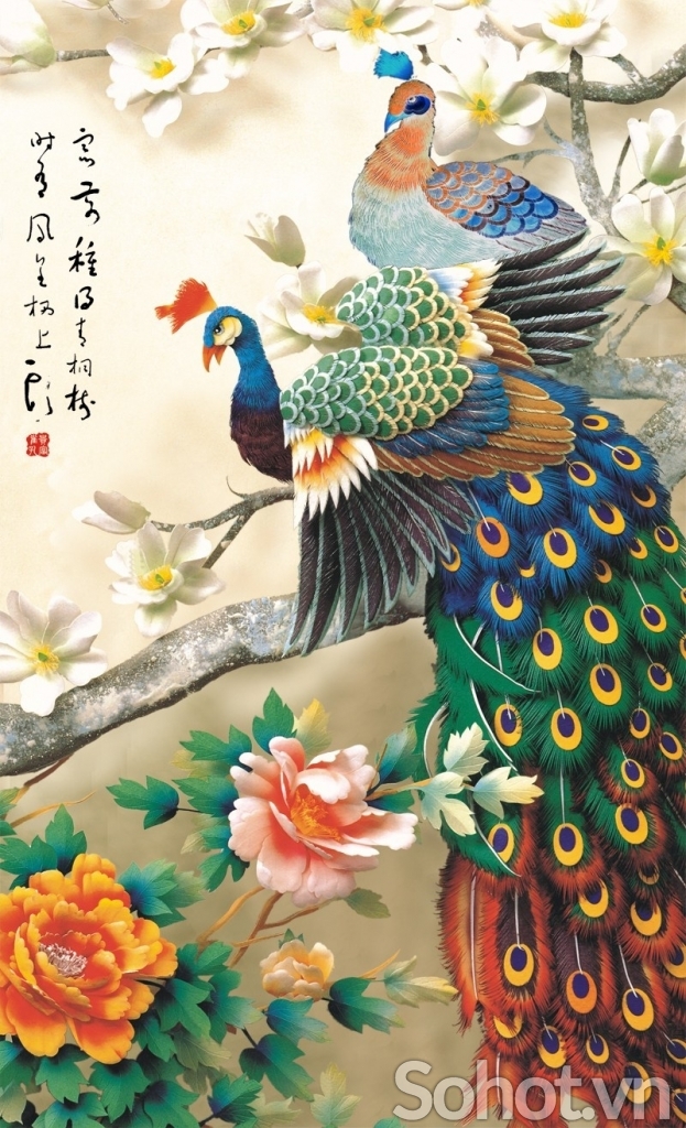 tranh chim công gạch tranh 3d - KL34