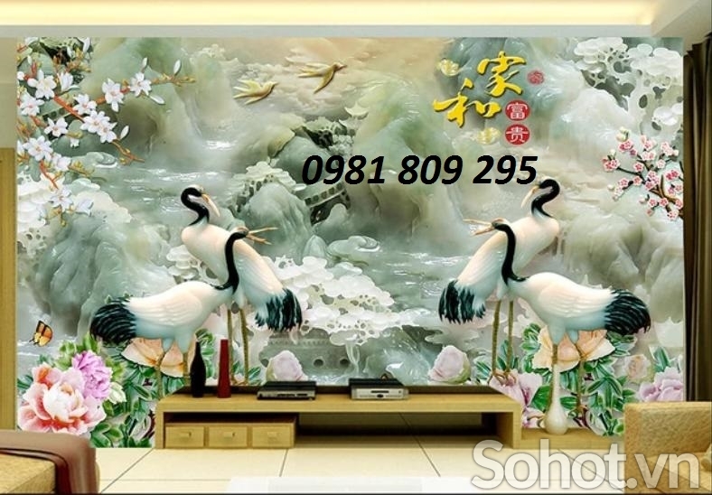 gạch tranh 3d chim hạc