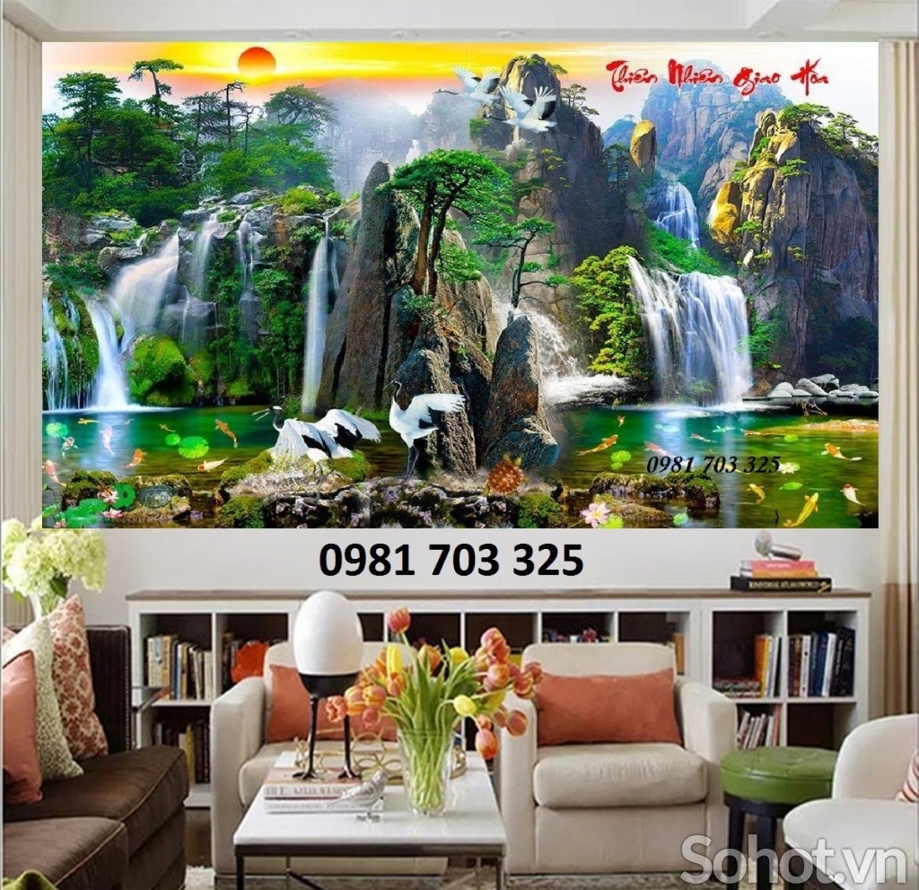 Tranh gạch phong cảnh thác nước đẹp
