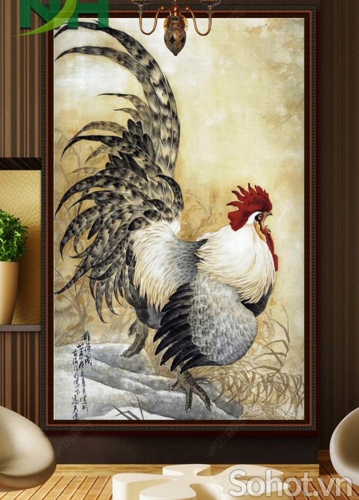Tranh con gà trống - tranh gạch 3d con gà - HBV42