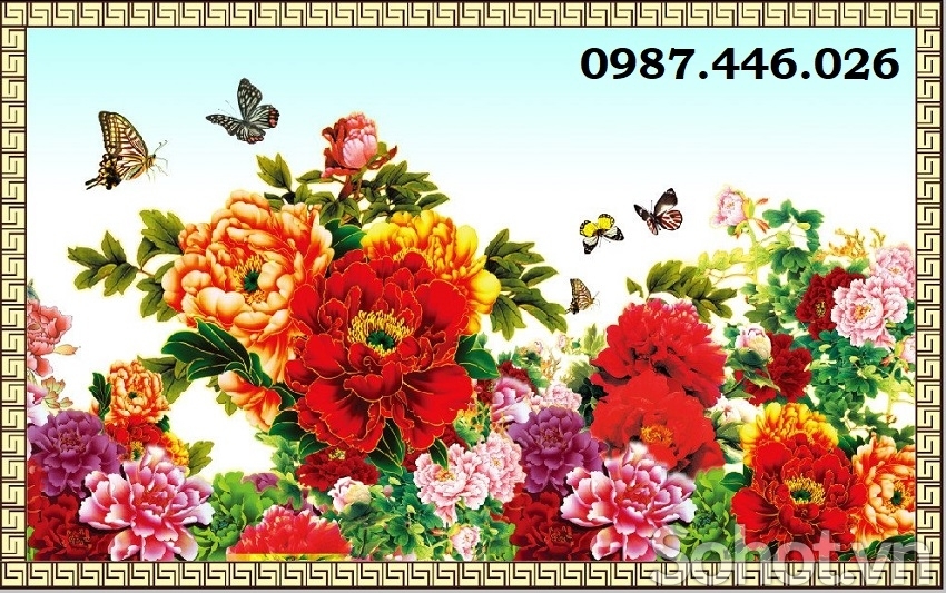 Gạch tranh hoa mẫu đơn, tranh 3d, gạch tường đẹp