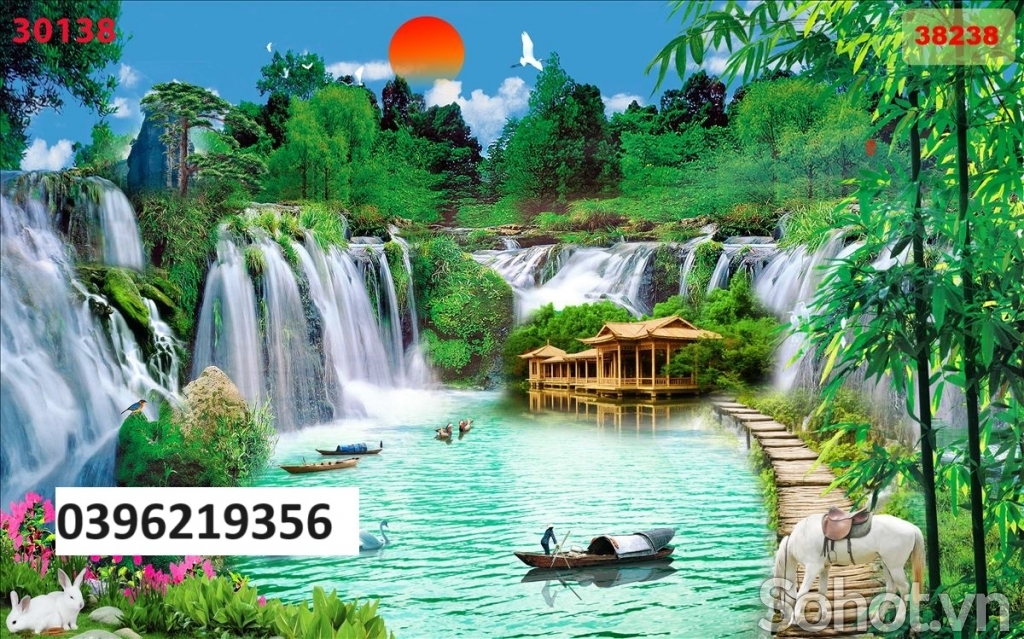 Gạch tranh đẹp 3D sơn thủy trang trí