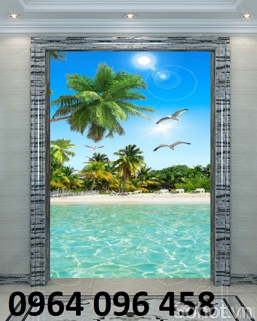 Tranh cảnh bờ biển cây dừa - tranh gạch 3d ốp tường - NCV62