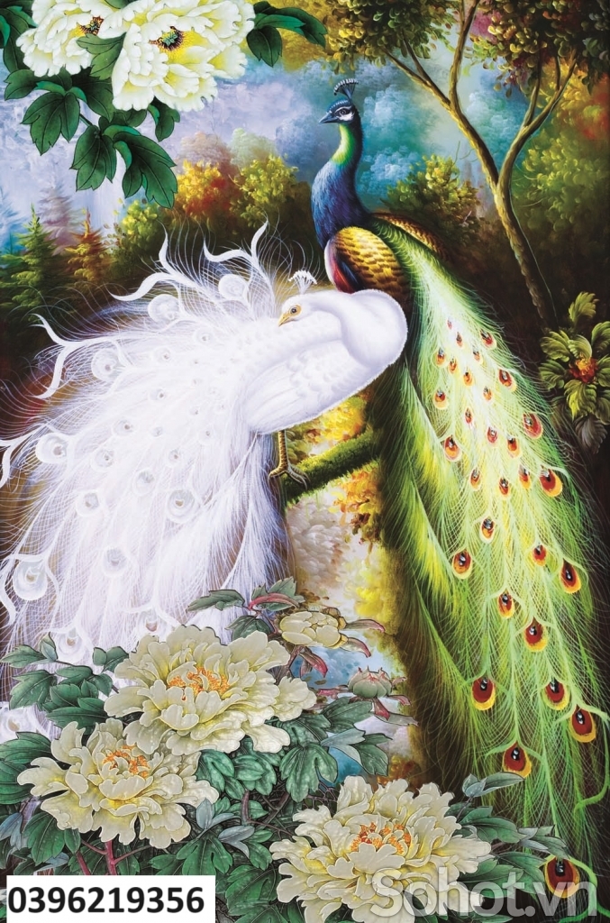 Tranh đẹp 3D chim công khổ đứng