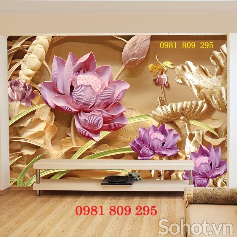 Tranh hoa sen , gạch ốp tường trang trí