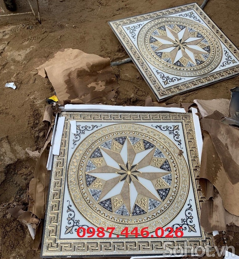 Gạch chiếu nghỉ thảm cầu thang khắc vàng đẹp HP92433